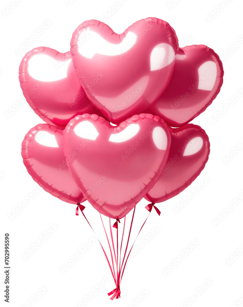 Group of pink heart shaped balloons isolated on a transparent background. AI generative