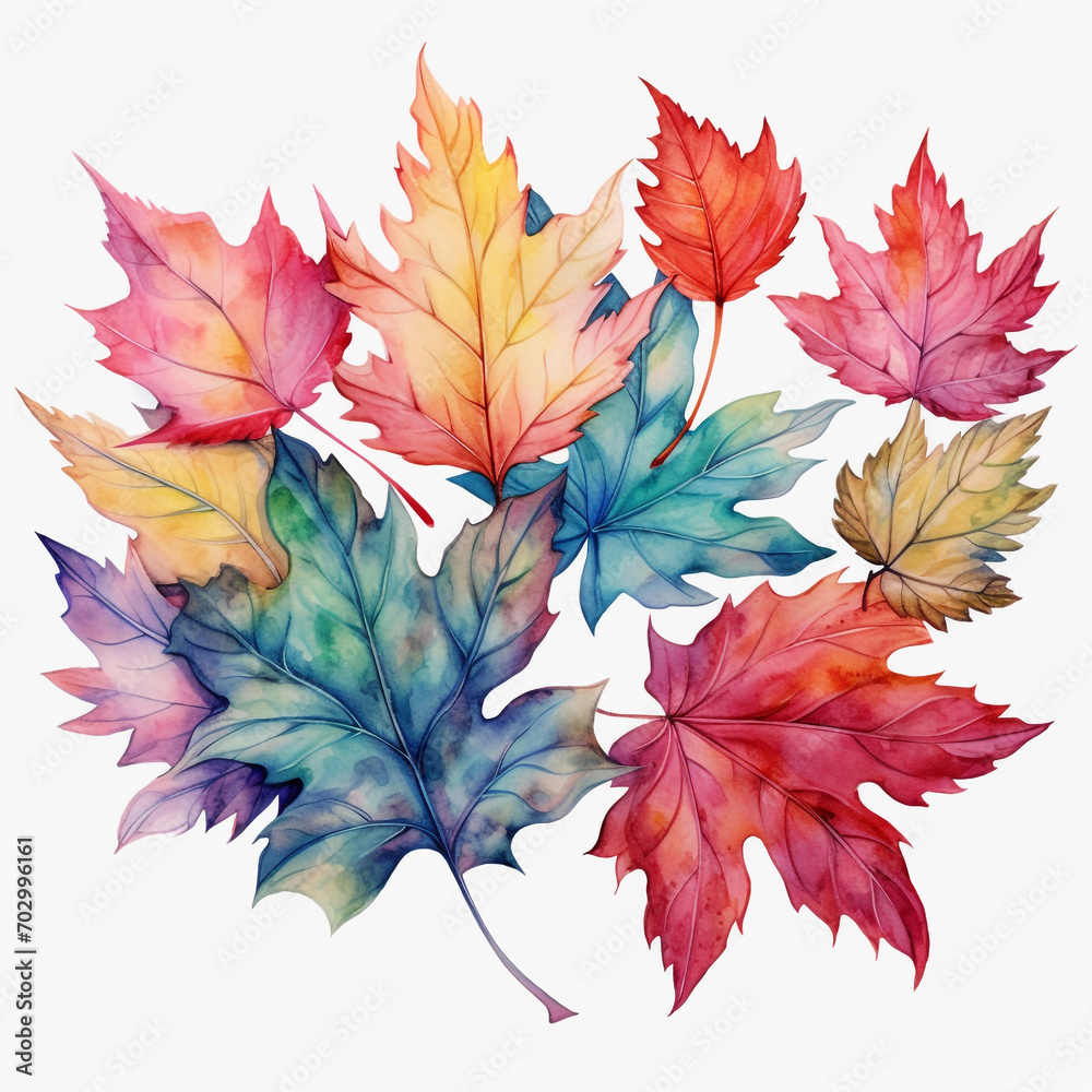 leaves colorful watercolor