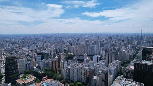 Aerial view of Avenida Paulista in Sao Paulo  Brazil. Very famous avenue in the city. High-rise commercial buildings and many residential buildings