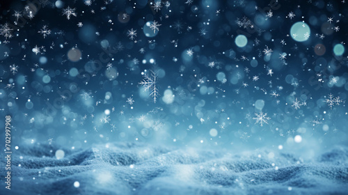 Christmas Magic with Snowy Waves and Snowflakes on Dark Blue Background