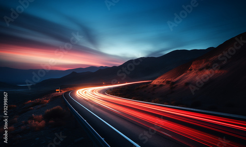  Light trails over the highway in the evening.