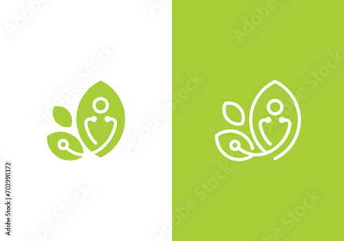 leaf stethoscope logo, doctor health care and medical design