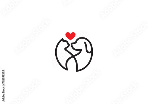 dog and cat logo design. love pet care white linear style concept element symbol template