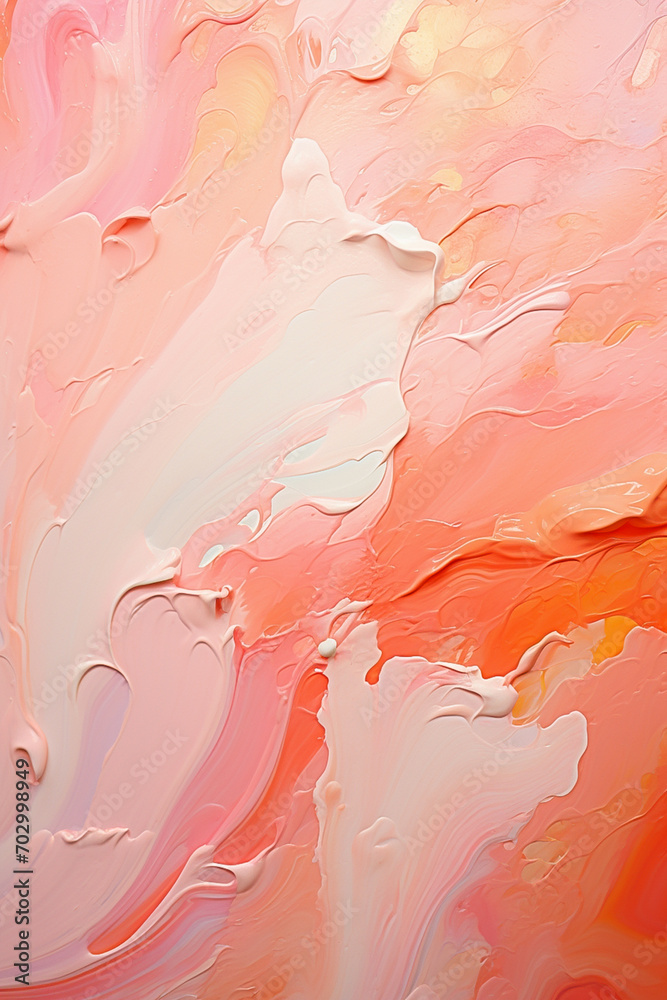 The background is an abstraction of paint, a delicate peach background