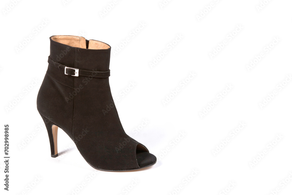 Leather high heel women's shoe isolated on white background with space for text Leather high heel women's shoe isolated on white background with space for text