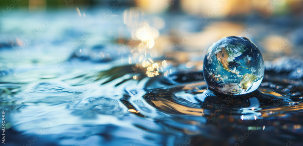 Bright water drop in the shape of the earth with copy space Bright water drop in the shape of the earth with copy space
