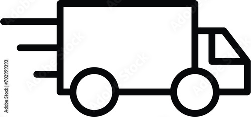 Fast moving shipping delivery truck line art vector icon for transportation apps and websites