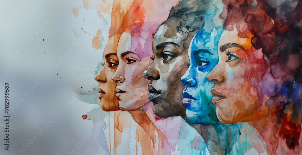 Women's history month in watercolor style with copy space - obrazy, fototapety, plakaty 