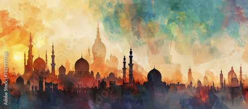 Ramadan in watercolor style with copy space photo