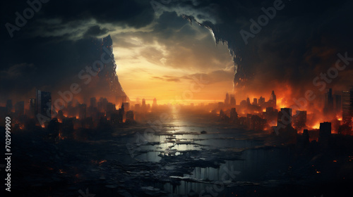 Concept of End of the World  good and bad  dark scenery. realistic. AI Generative