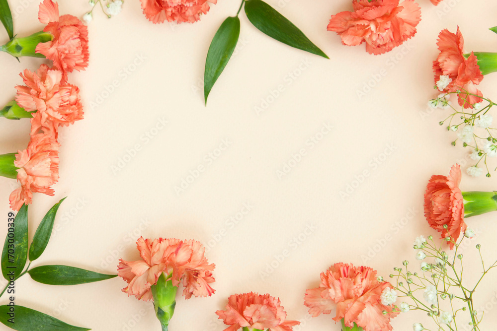 Frame made of carnations, empty space for text Frame made of carnations, empty space for text