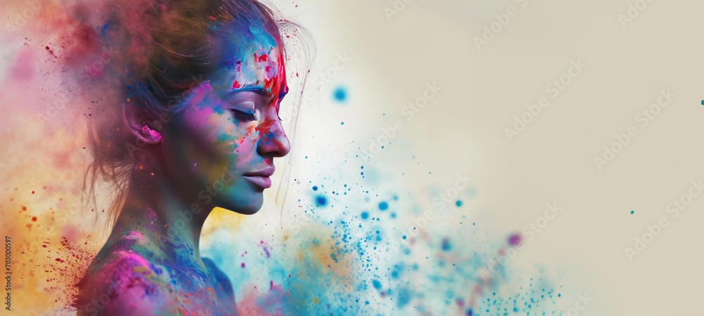 Holi in watercolor style with copy space