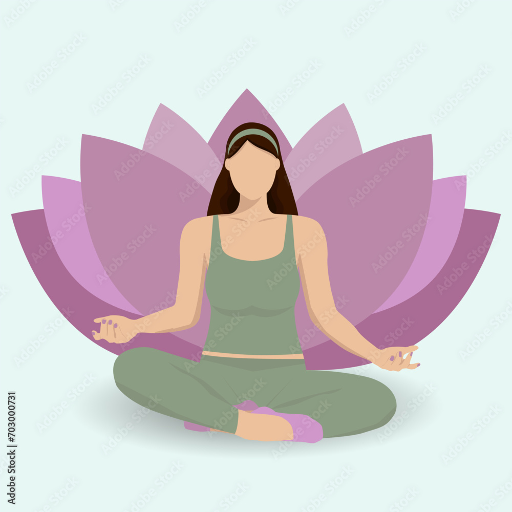 Young girl without face in lotus position doing meditation
