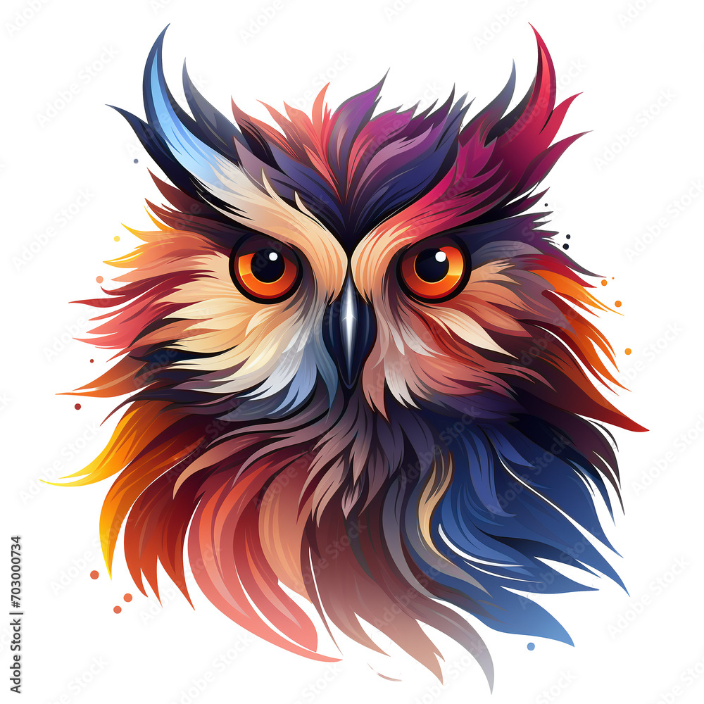 head of an owl in cartoon painting style isolated against transparent