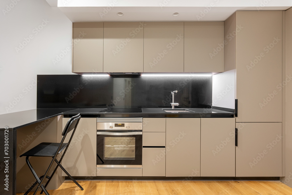 Fototapeta premium Cooking area design with furniture and appliances in flat
