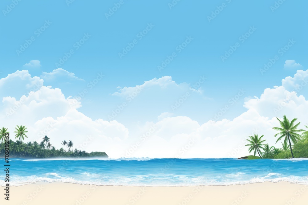 banner template featuring a tropical beach scene with clear blue skies and palm trees 