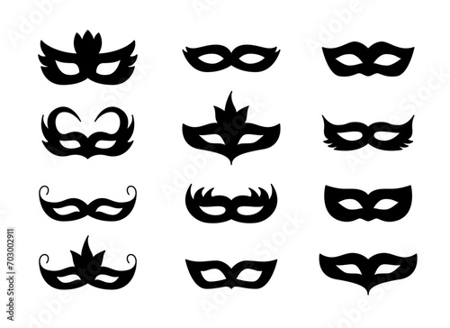 Carnival Mask Vector Icon Illustration Set. Masquerade Masks Silhouette Collection. Festive Carnaval, Circus, Opera Logo.