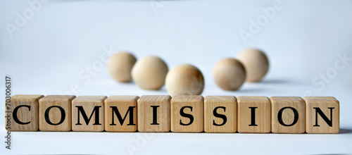 COMMISSION - word on a wooden block on a white background with wooden balls