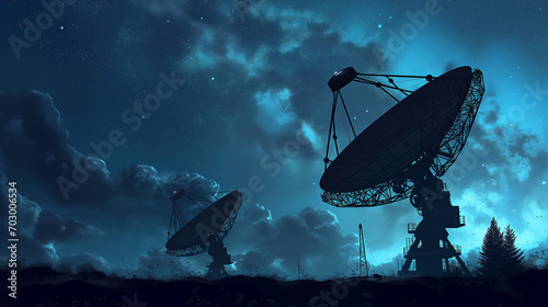 Space observatory's antennas against a cosmic backdrop