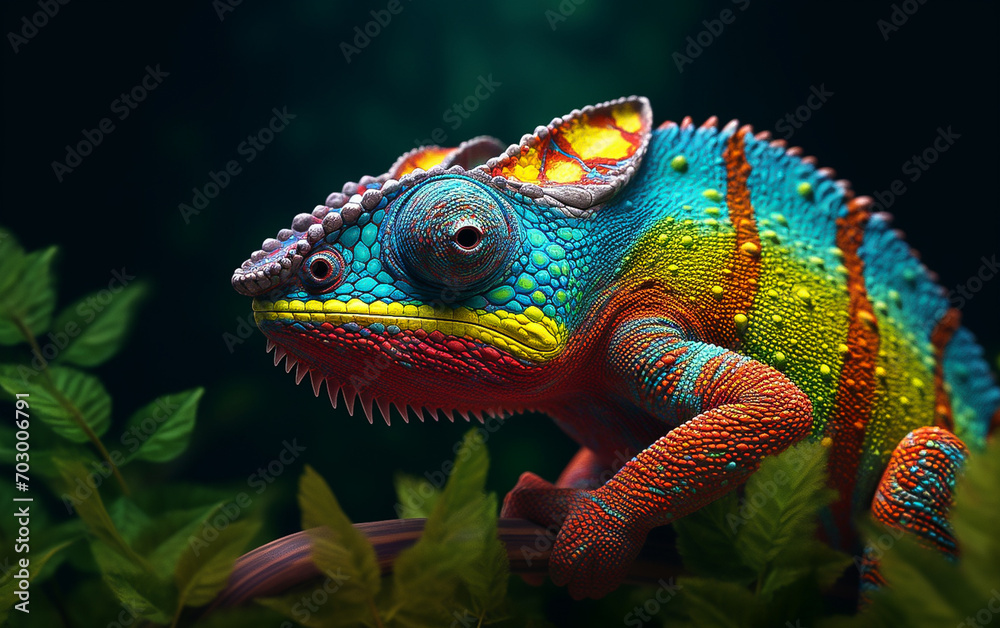 Colorful chameleon in wildlife