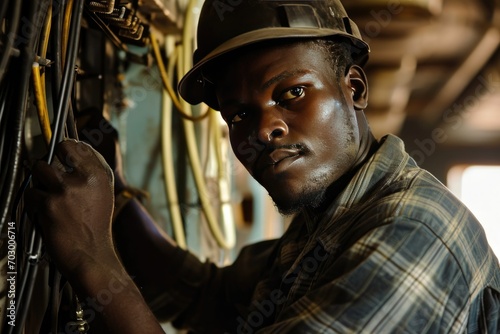 Portrait of a young African electrician at work