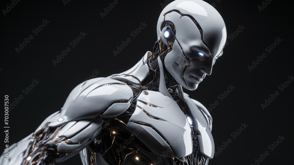 High-tech robot with energy in the form of lightning, AI