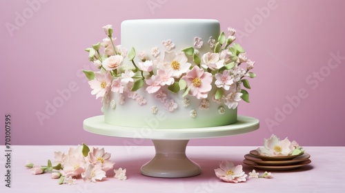  a close up of a cake on a table with flowers on the top of the cake and on the bottom of the cake.