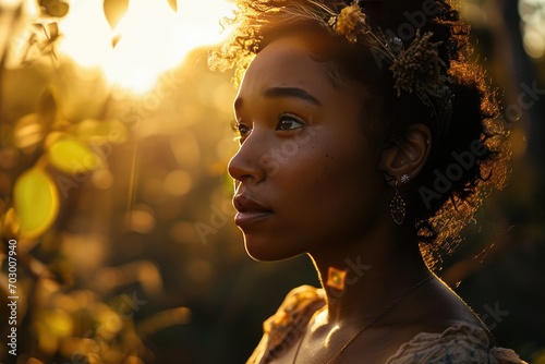 Portrait of a Young Black Woman in Golden Hour Light for Beauty and Lifestyle
