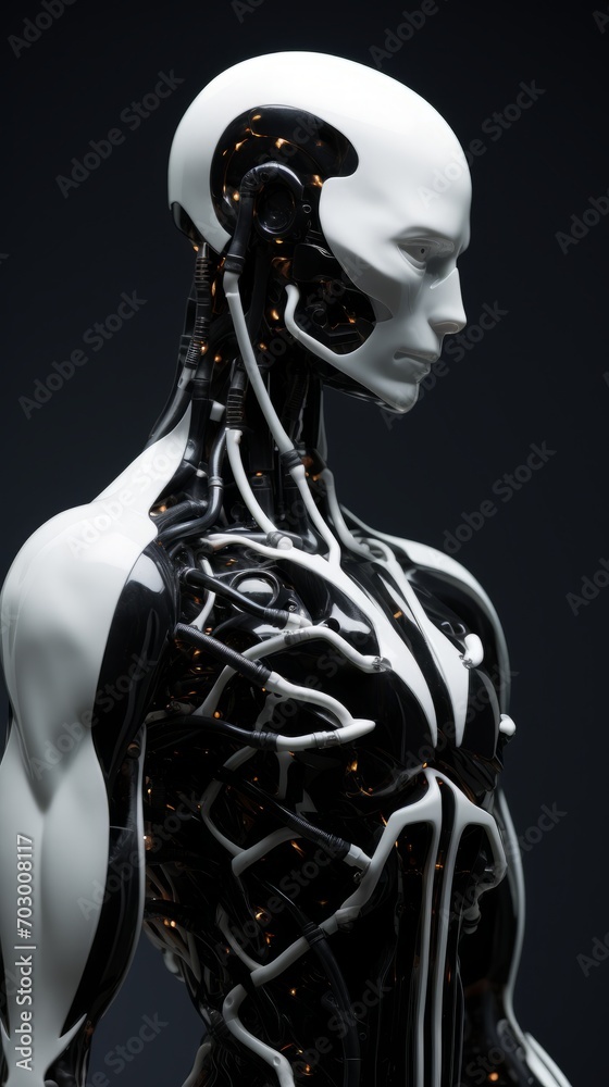 High-tech robot with energy in the form of lightning, AI