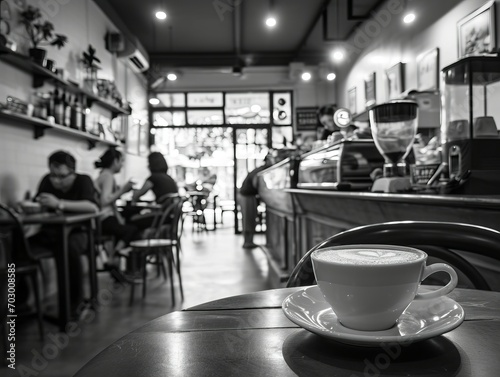 Wallpaper Mural Monochrome Mornings: Coffee Cup and Café Patrons Torontodigital.ca