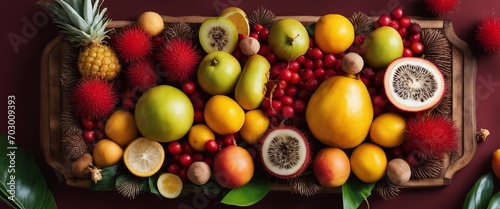 Exotic Fruit Platter A lavish platter of exotic fruits, including rambutan, lychee, starfruit