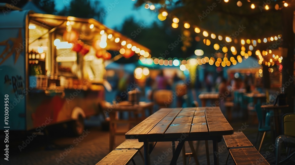 Generative AI, Food truck street festival, blurred lights background, atmospheric bokeh, muted colors	
 - obrazy, fototapety, plakaty 