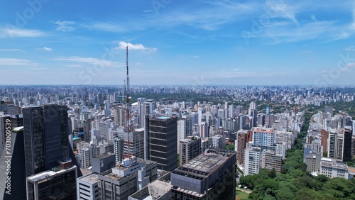 Aerial view of Avenida Paulista in Sao Paulo, Brazil. Very famous avenue in the city. High-rise commercial buildings and many residential buildings photo
