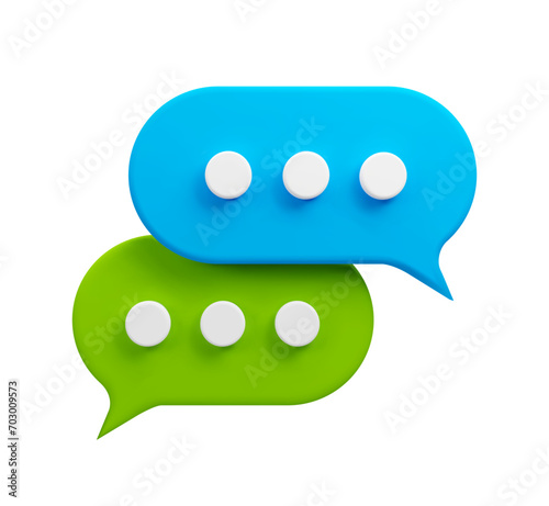 3D vibrant speech bubbles in blue and green, symbolizing digital communication, social media dialogue, and messaging concepts. Vector stock Illustration