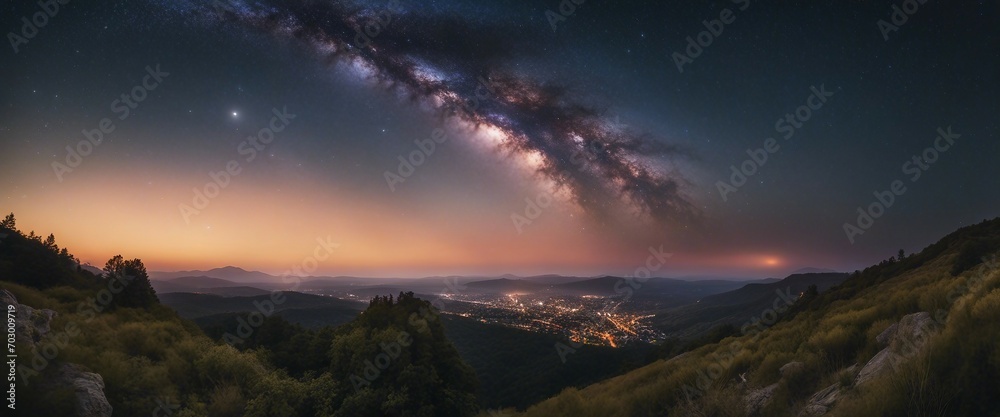 Starry Dreamscape Create a dreamscape with a panoramic sweep of a star-filled sky merging Starry Dreamscape Create a dreamscape with a panoramic sweep of a star-filled sky merging