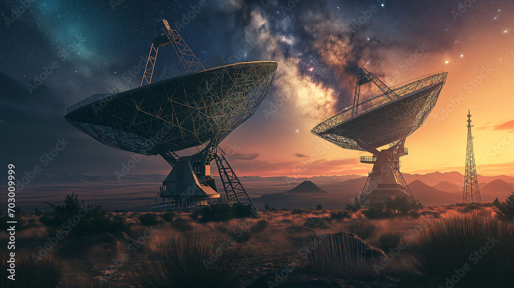 Two colossal radio telescopes on Earth, conducting cosmic research at high-tech observatory Two colossal radio telescopes on Earth, conducting cosmic research at high-tech observatory