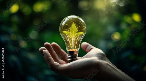 A Person Holding a Light Bulb With a Plant Inside of It