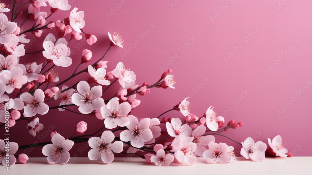 Elegant and minimalistic blurred spring background in vibrant shades of pink for product placement