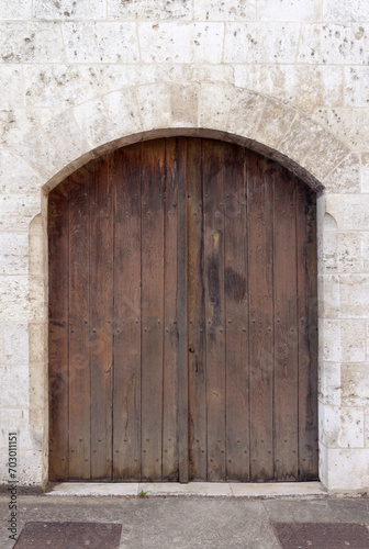 Old brown wooden door closeup