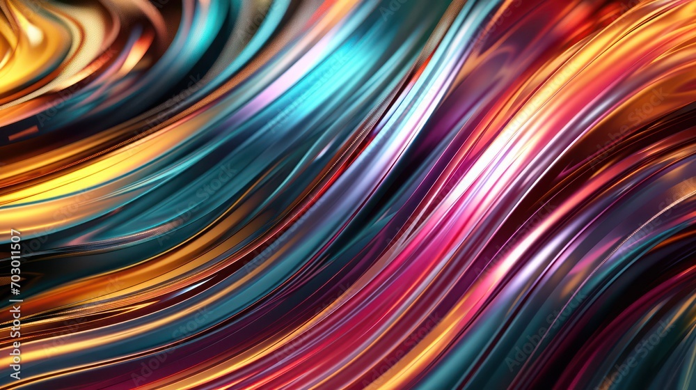 Fototapeta premium A dynamic abstract background featuring glossy colored waves, a sleek metallic finish, rainbow vibes, and bright colors. 