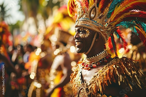 Flamboyant carnival parade with dazzling costumes and rhythmic beats © Lucija