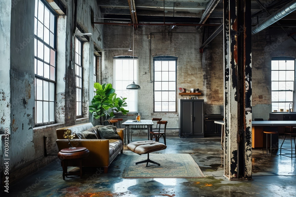  High-fashion photo shoot in an edgy, industrial loft space