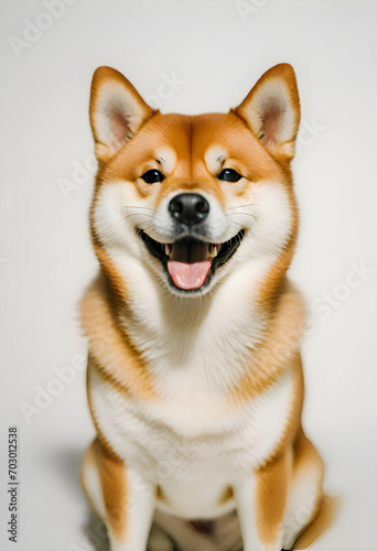 Cute Portrait of Smiling Shiba Inu Dog on Isolated White Background  © F U T U R O 