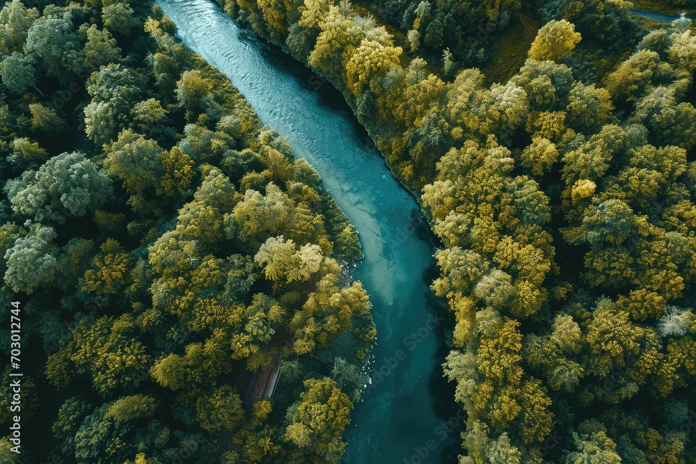 Mesmerizing aerial view of a winding river through a forest