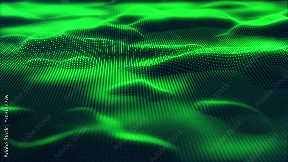 Green waves. Stunning surface composed of neon glow particles that form waves of light. Captivating seamless looped animation. Design is perfect for various applications, events, shows. Green waves. Stunning surface composed of neon glow particles that form waves of light. Captivating seamless looped animation. Design is perfect for various applications, events, shows.