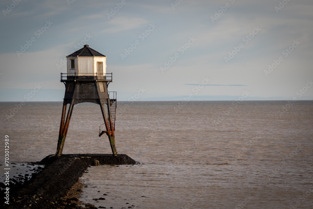 Lighthouse in the sea, Dovercourt low lighthouse at low tide built in 1863 and discontinued in 1917 and restored in 1980 the 8 meter lighthouse is still a iconic sight