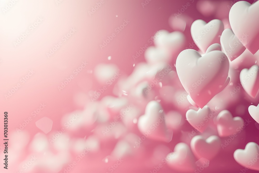 Soft pink gradient background with floating white hearts, providing a gentle and dreamy canvas for messages of love copy-space
