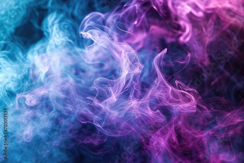 Swirls of blue and purple smoke intertwining against a dark backdrop, offering a vibrant and mesmerizing abstract visual.