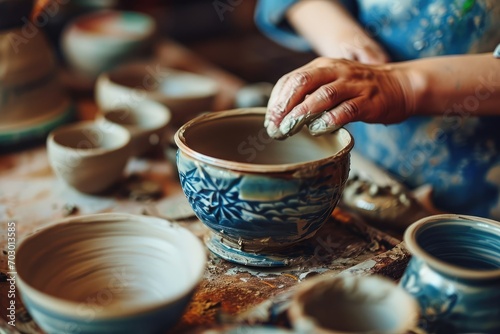 Traditional pottery class creating beautiful ceramic pieces