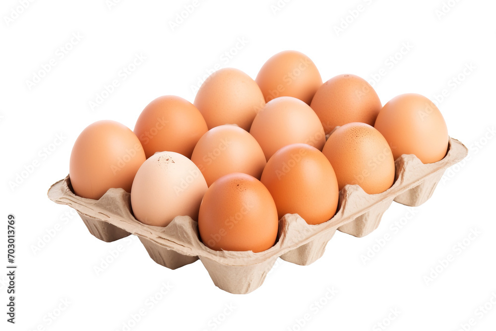 Organic eggs on cardboard over isolated transparent background